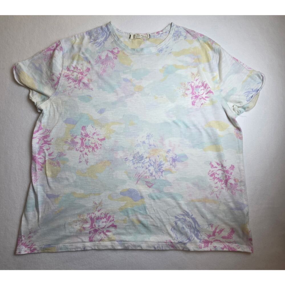 Free People We The Free Clarity T-shirt Floral and Pastel Camo Print Size Small